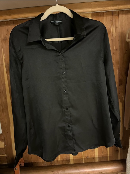Cynthia Rowley Tops - Cynthia Rowley Black Satin Button-Down Blouse